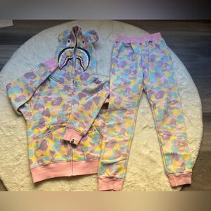 Bape Kids Pastel Camo Shark Hoodie set - Pink, Lavender, Yellow, Mint